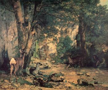 Gustave Courbet : A Thicket of Deer at the Stream of Plaisir-Fountaine